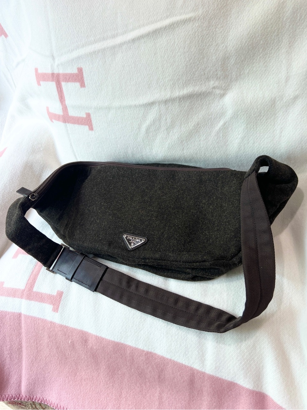 Prada⭐️Dark Brown tweed Wool Belt Bag with Triangle Logo! Offers welcome! ⭐️
